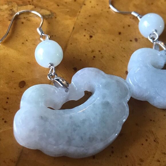 Natural White Jade Sterling Silver Earrings - Picture 2 of 6